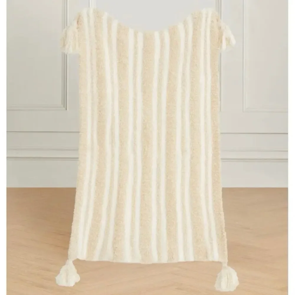 Styled Collection Lemon Butter Yellow 3D Stripes Tassel‎ Stroller Blanket NEW